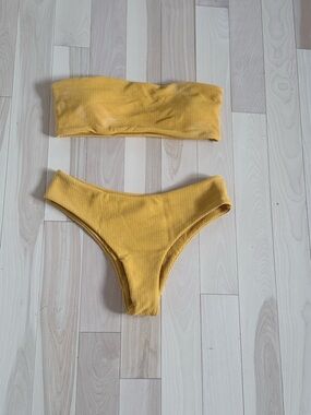ZAFUL Golden Yellow Bandeau Bikini Set | Size 8 | Textured | High Waist